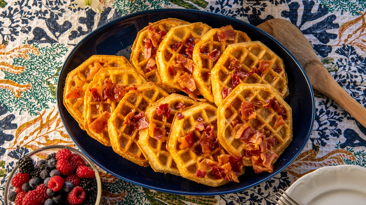 Waffles de Cerveza  con Tocino, un desayuno rico y diferente